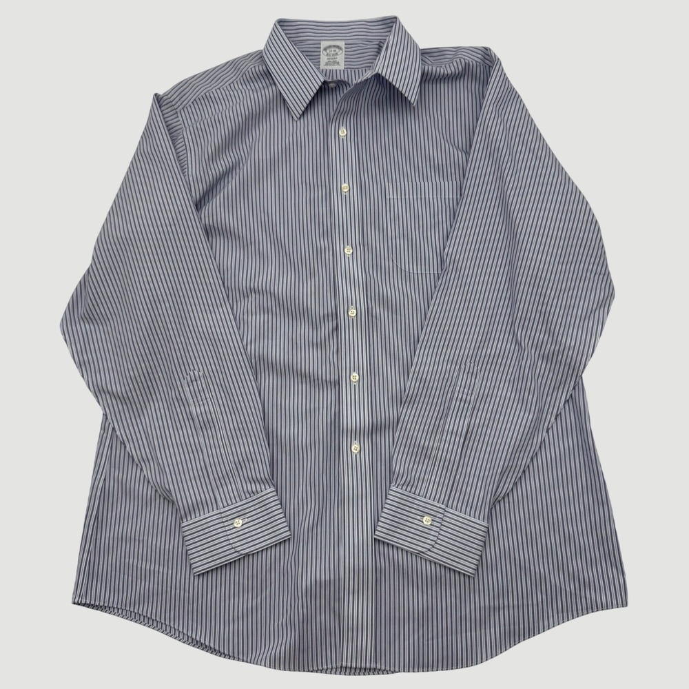 Brooks Brothers Regent Dress Shirt 17 35 Blue White Stripe Supima Cotton